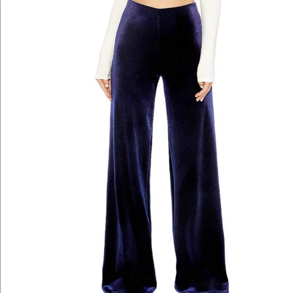 navy velvet wide leg trousers